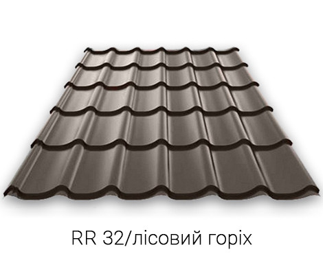 Металочерепиця RUUKKI Монтеррей поліестер (РЕ) глянець 0.5мм Zn275 RAL 8019